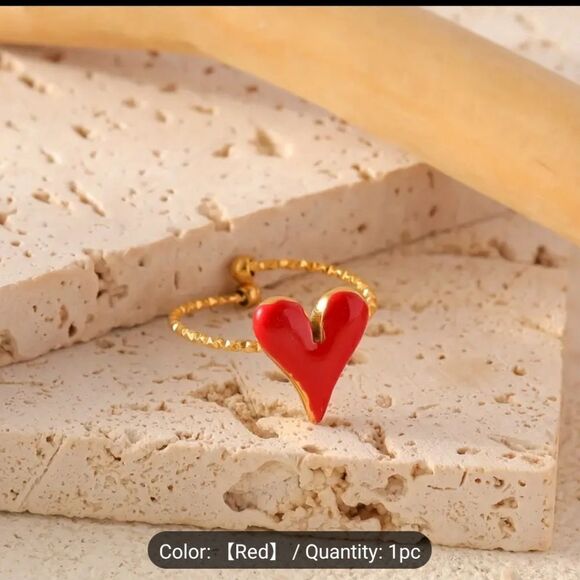 Red Heart ring adjustable 18k gold - Picture 4 of 10